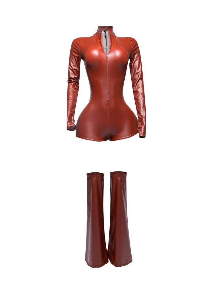 Long sleeve PU romper - Muvin 
