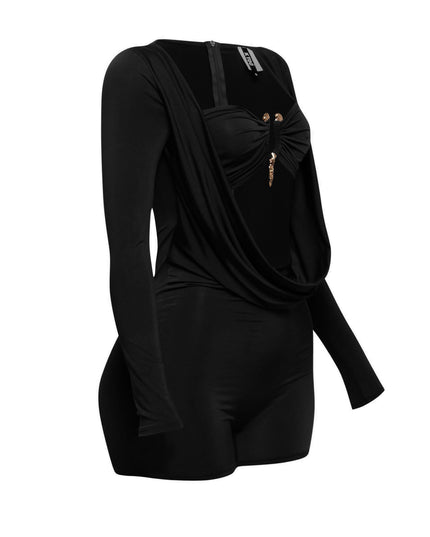 Deep cowl neck long sleeve romper - Muvin 