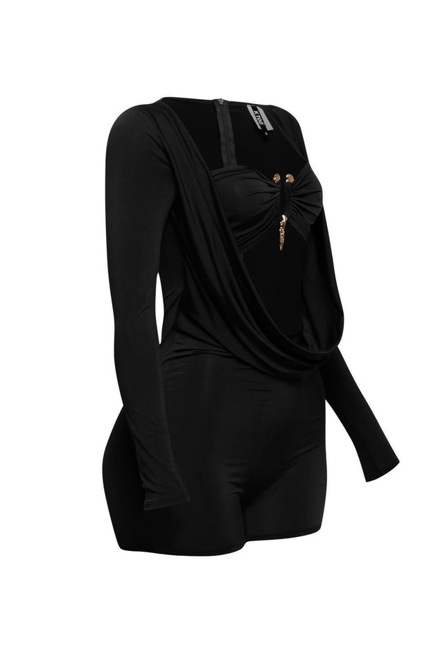 Deep cowl neck long sleeve romper - Muvin 