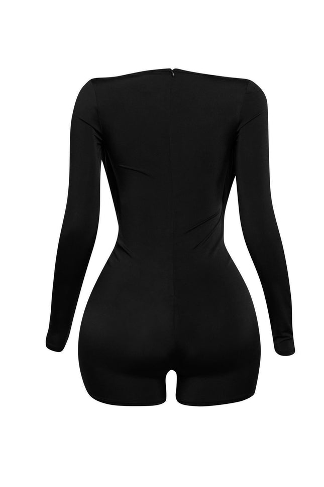 Deep cowl neck long sleeve romper - Muvin 