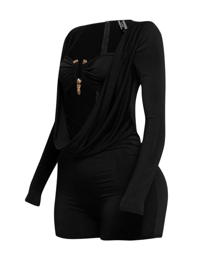 Deep cowl neck long sleeve romper - Muvin 