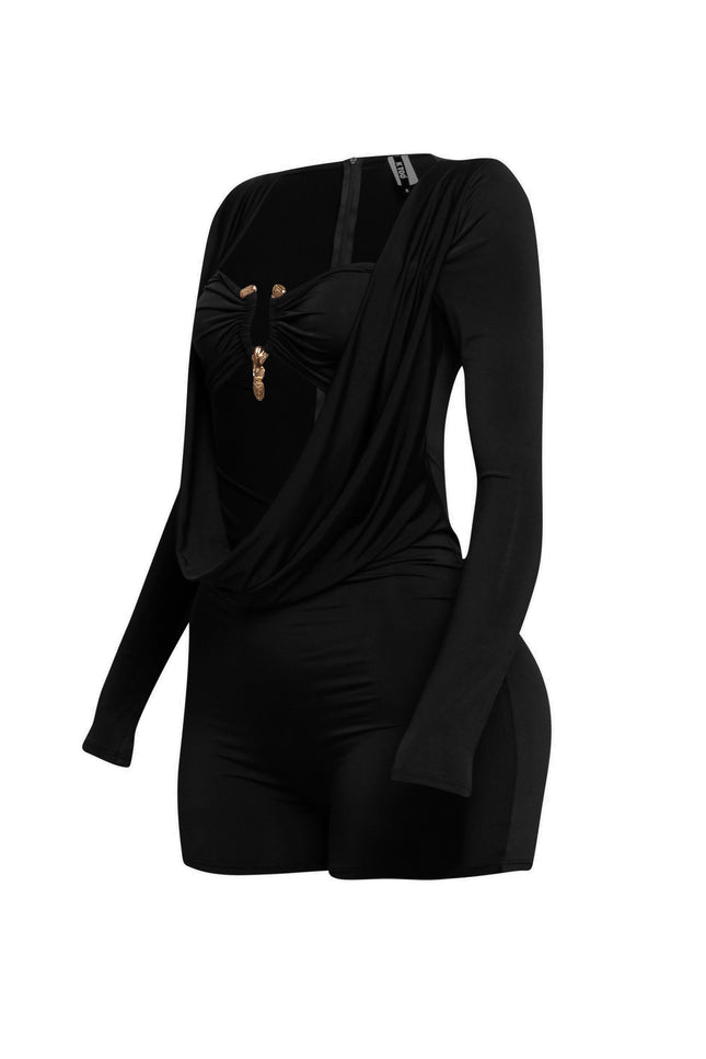 Deep cowl neck long sleeve romper - Muvin 