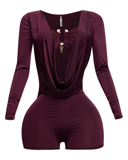 Deep cowl neck long sleeve romper - Muvin 