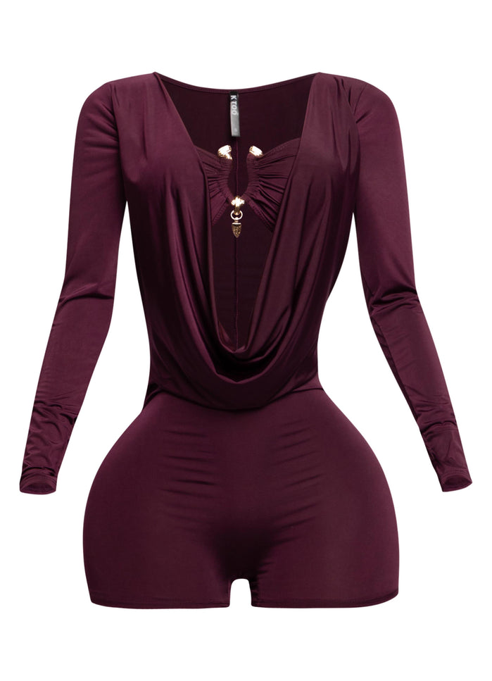 Deep cowl neck long sleeve romper - Muvin 
