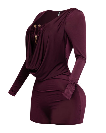 Deep cowl neck long sleeve romper - Muvin 