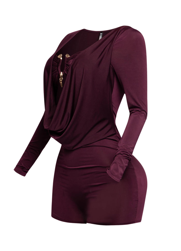 Deep cowl neck long sleeve romper - Muvin 