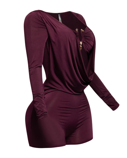 Deep cowl neck long sleeve romper - Muvin 