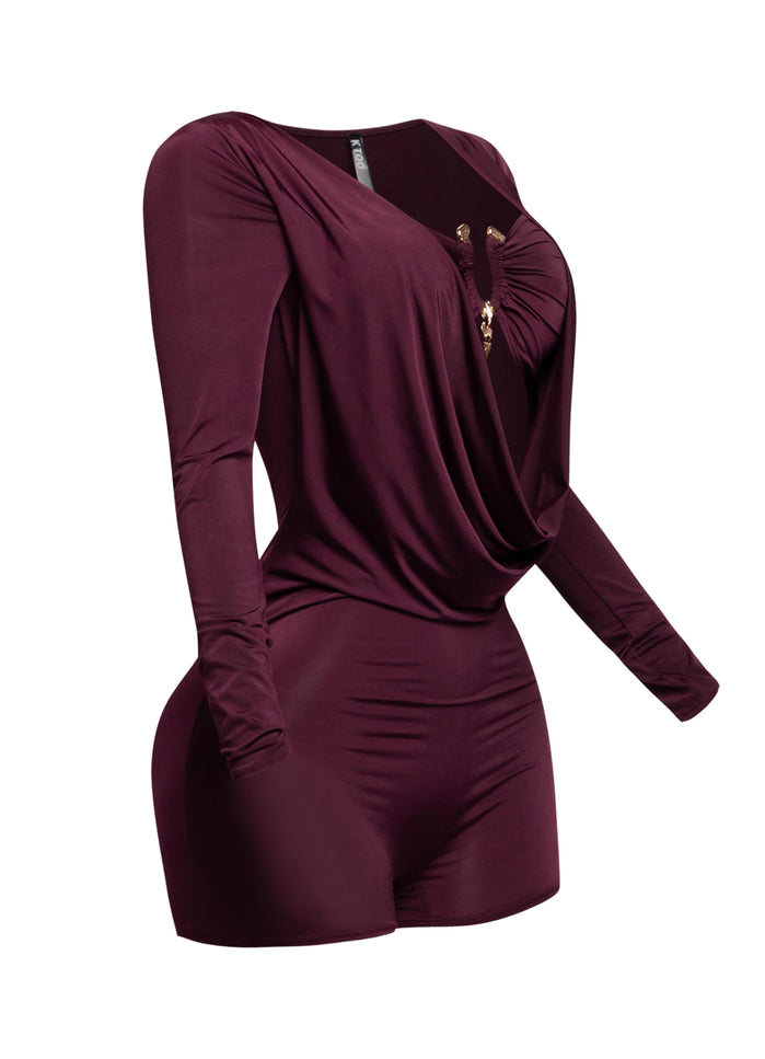 Deep cowl neck long sleeve romper - Muvin 