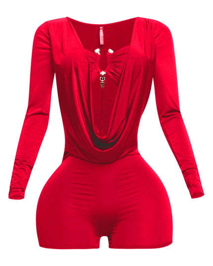 Deep cowl neck long sleeve romper - Muvin 