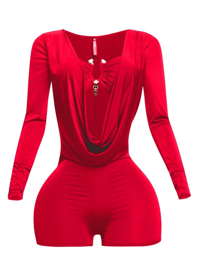 Deep cowl neck long sleeve romper - Muvin 