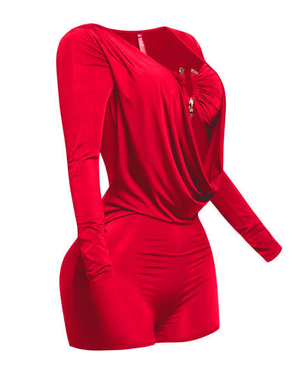 Deep cowl neck long sleeve romper - Muvin 
