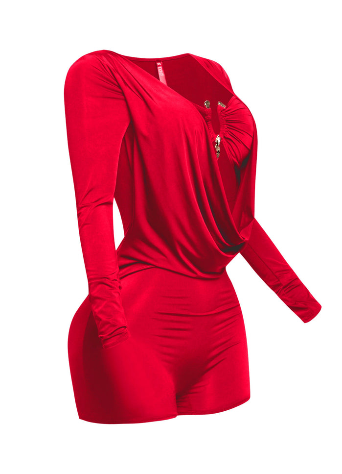 Deep cowl neck long sleeve romper - Muvin 