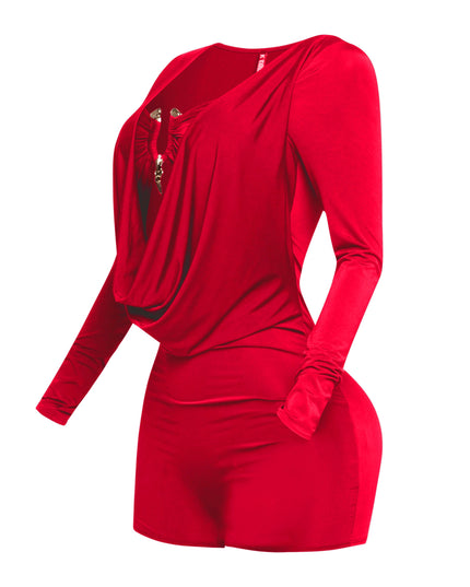 Deep cowl neck long sleeve romper - Muvin 