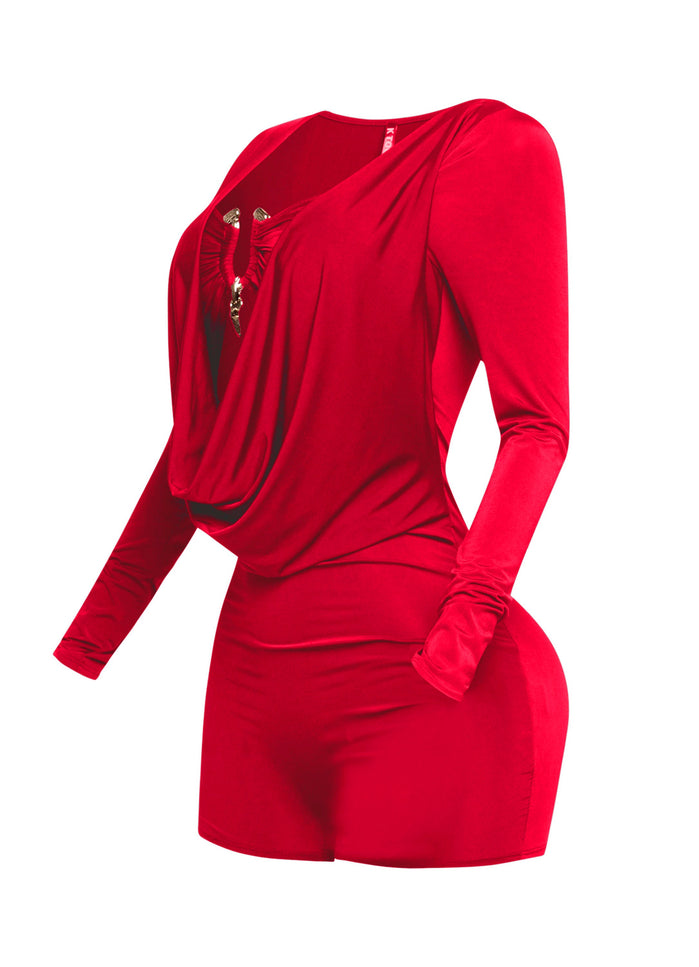 Deep cowl neck long sleeve romper - Muvin 