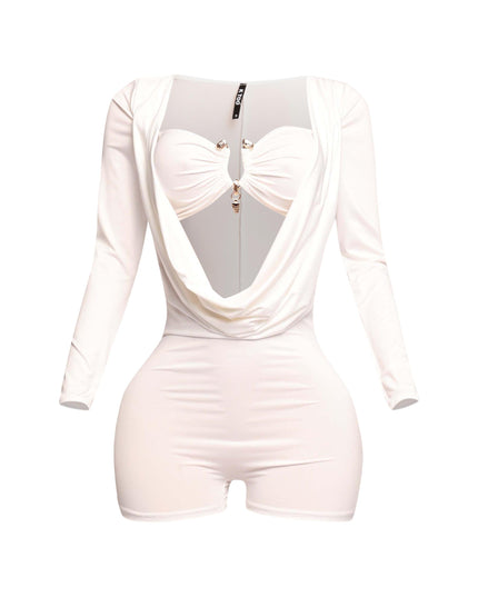Deep cowl neck long sleeve romper - Muvin 