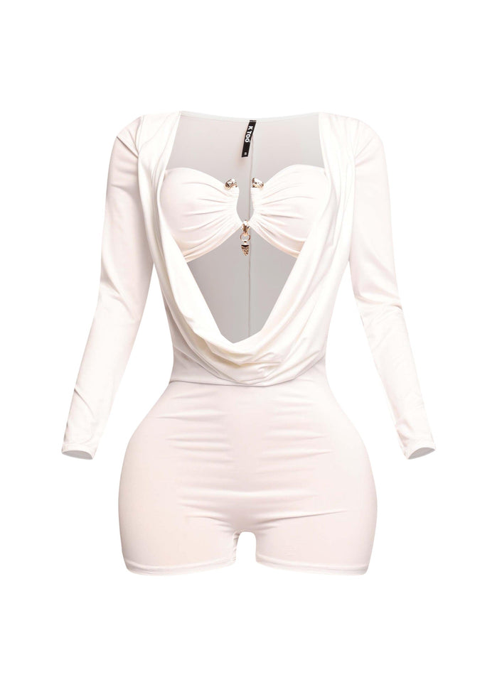 Deep cowl neck long sleeve romper - Muvin 