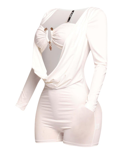 Deep cowl neck long sleeve romper - Muvin 