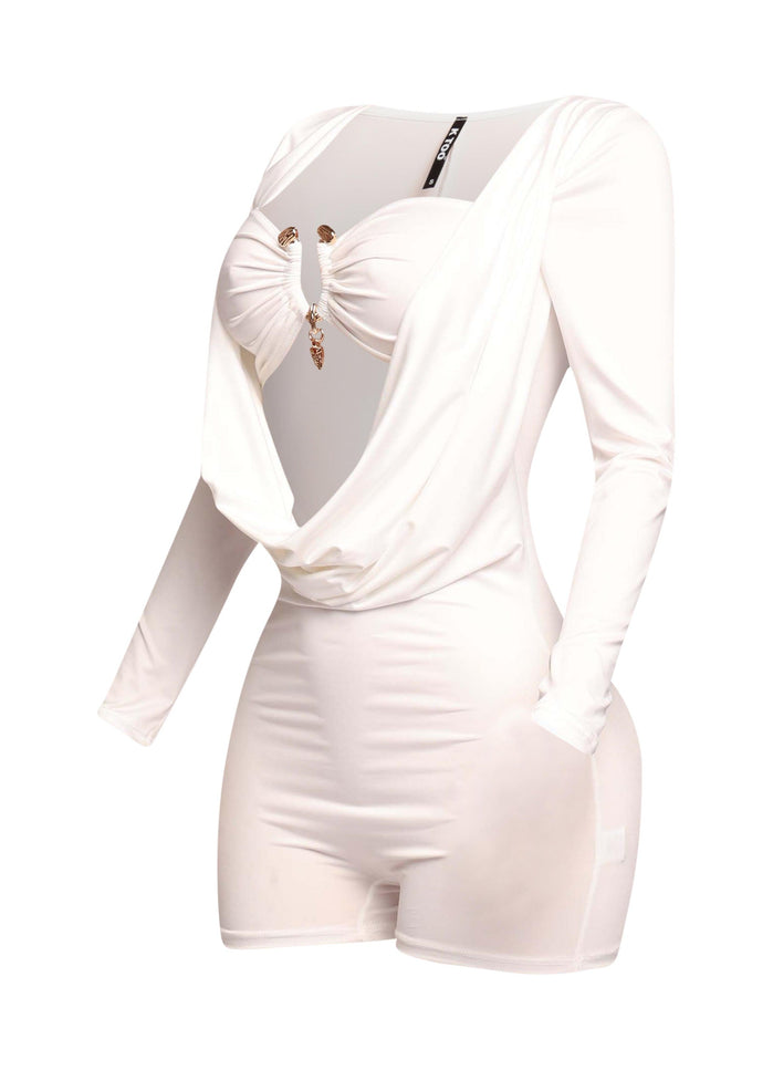 Deep cowl neck long sleeve romper - Muvin 
