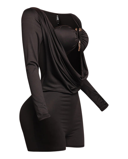 Deep cowl neck long sleeve romper - Muvin 