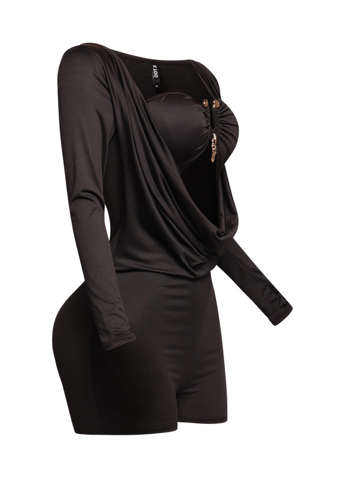 Deep cowl neck long sleeve romper - Muvin 