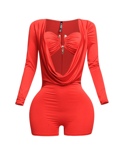 Deep cowl neck long sleeve romper - Muvin 