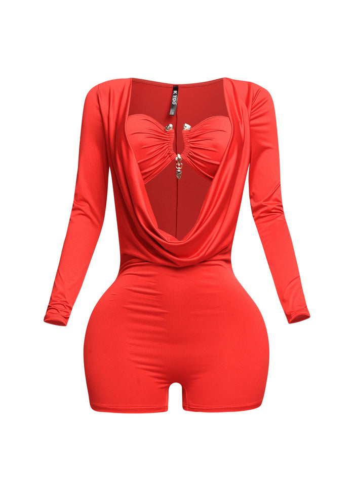 Deep cowl neck long sleeve romper - Muvin 