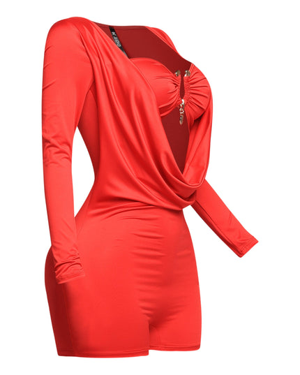 Deep cowl neck long sleeve romper - Muvin 