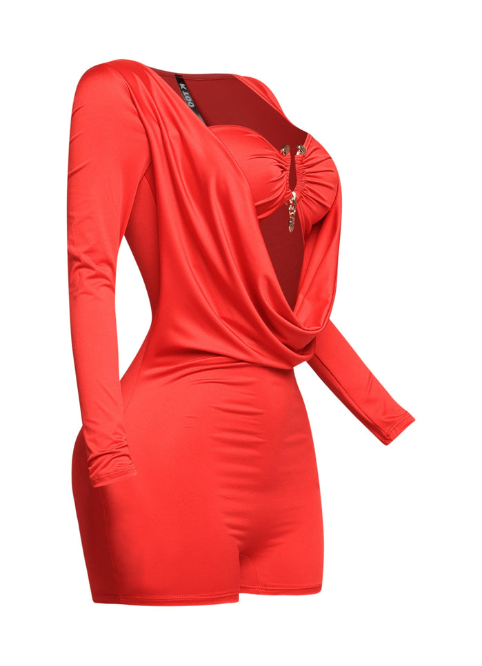 Deep cowl neck long sleeve romper - Muvin 