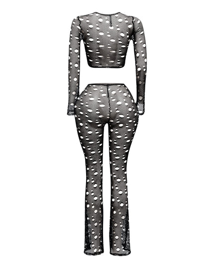 Hole fishnet crop top & pants set - Muvin 