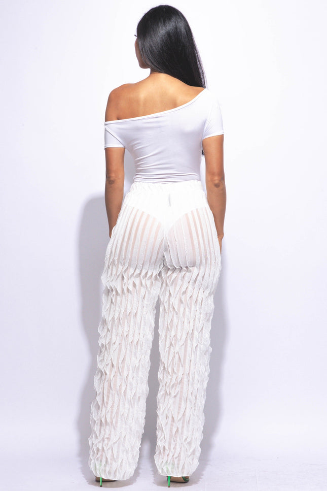 Off shoulder bodysuit set with wide leg ruffle pants - Muvin 