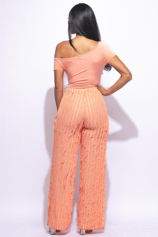 Off shoulder bodysuit set with wide leg ruffle pants - Muvin 