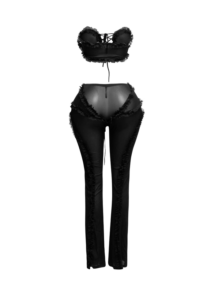 Ruffle detailed sheer mesh pants set - Muvin 