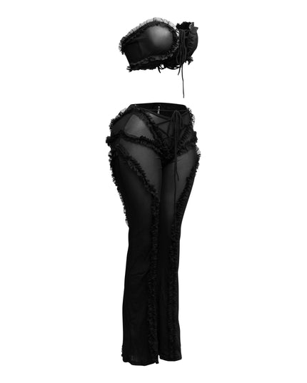 Ruffle detailed sheer mesh pants set - Muvin 