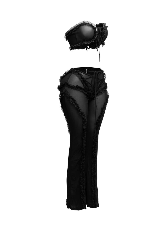 Ruffle detailed sheer mesh pants set - Muvin 