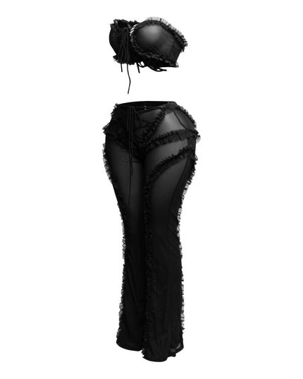 Ruffle detailed sheer mesh pants set - Muvin 