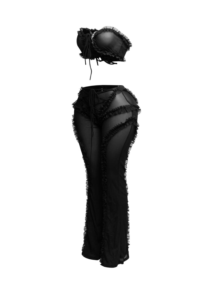 Ruffle detailed sheer mesh pants set - Muvin 