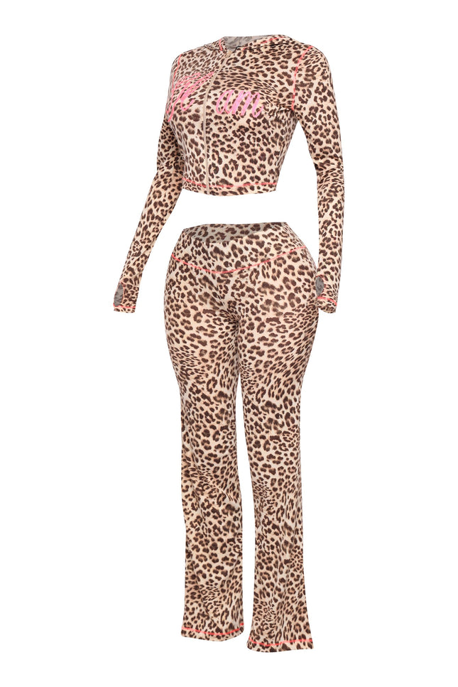 Glam Vibes Leopard Zip Hoodie Set - Muvin 