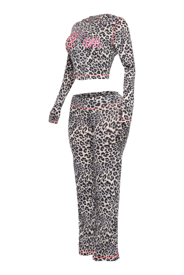 Glam Vibes Leopard Zip Hoodie Set - Muvin 