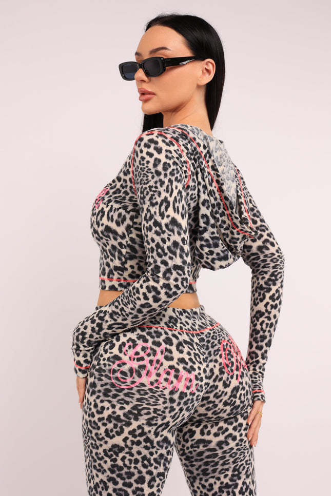 Glam Vibes Leopard Zip Hoodie Set - Muvin 