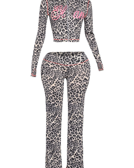 Glam Vibes Leopard Zip Hoodie Set. - Muvin 