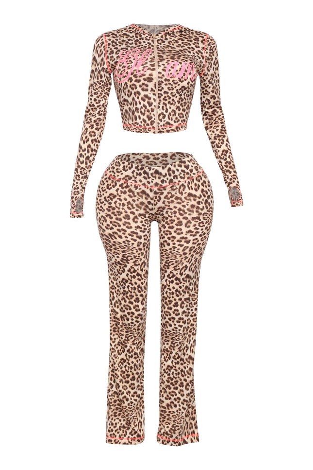 Glam Vibes Leopard Zip Hoodie Set. - Muvin 