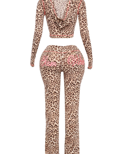 Glam Vibes Leopard Zip Hoodie Set. - Muvin 