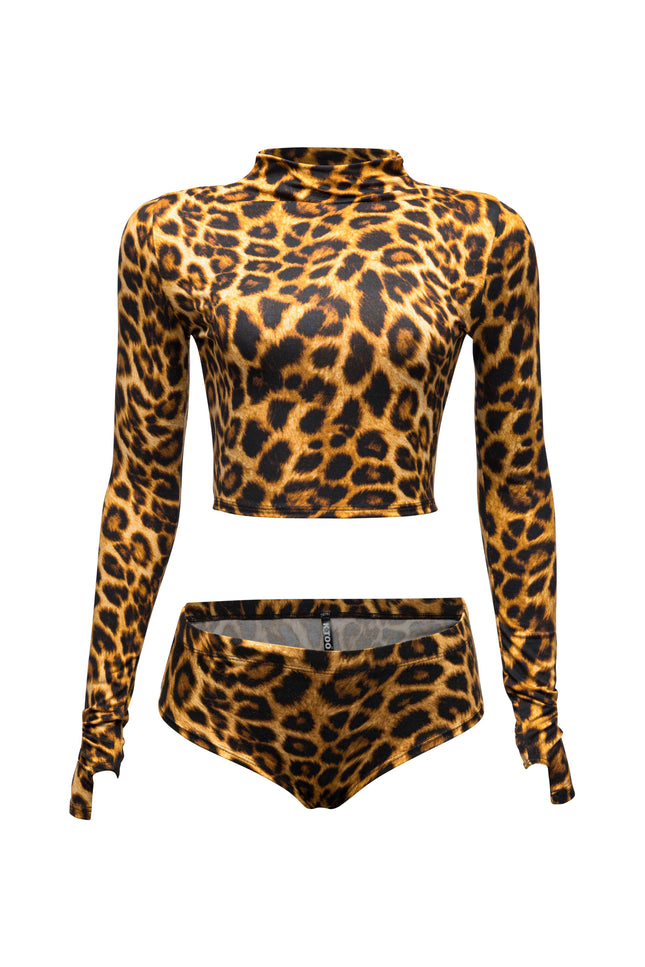 Leopard long sleeve and booty short set - Muvin 
