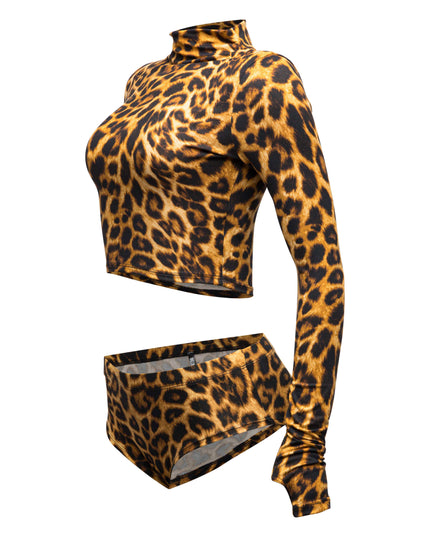 Leopard long sleeve and booty short set - Muvin 