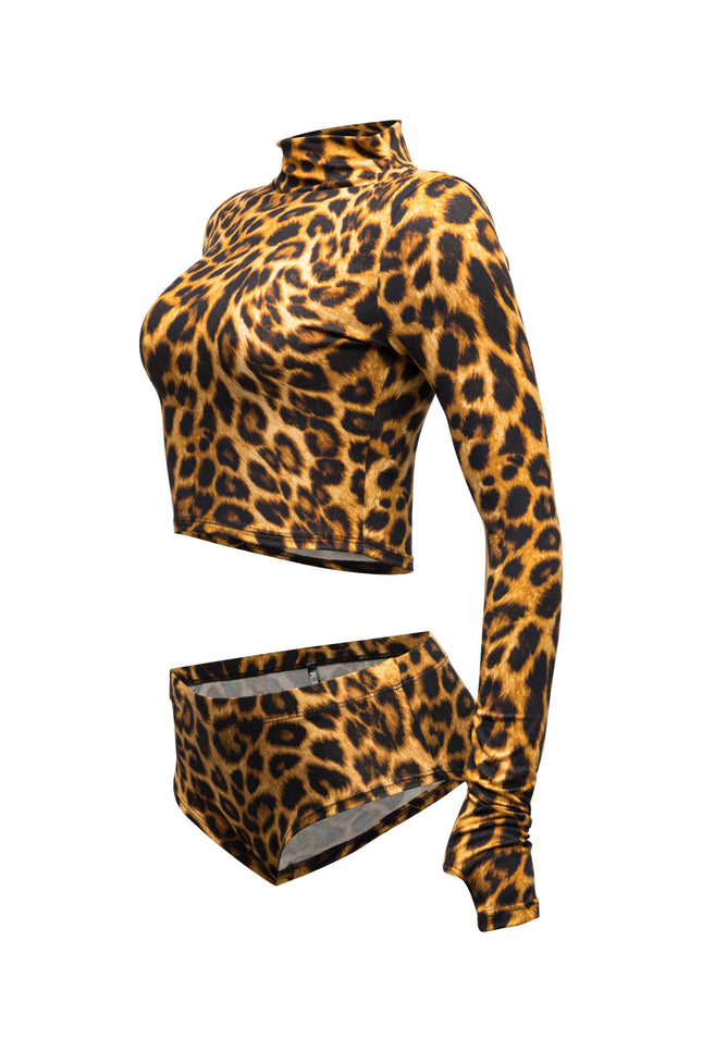 Leopard long sleeve and booty short set - Muvin 