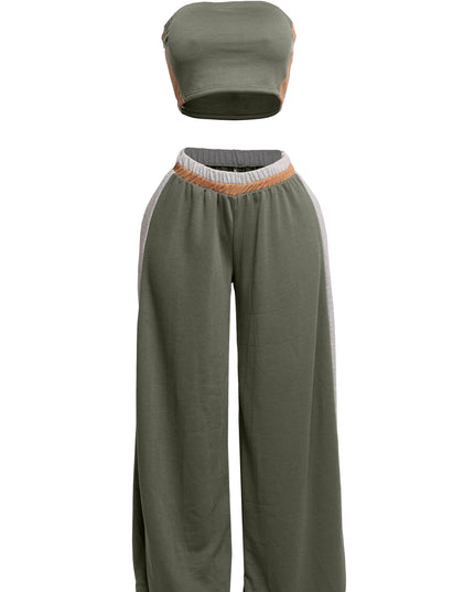 Strapless crop top & wide leg pants set - Muvin 
