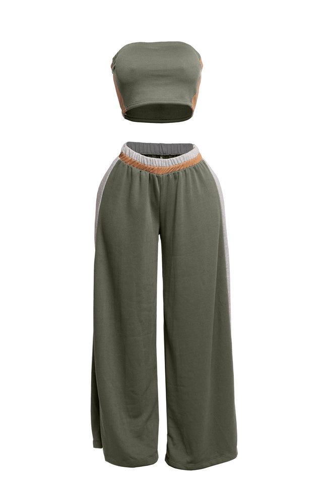 Strapless crop top & wide leg pants set - Muvin 