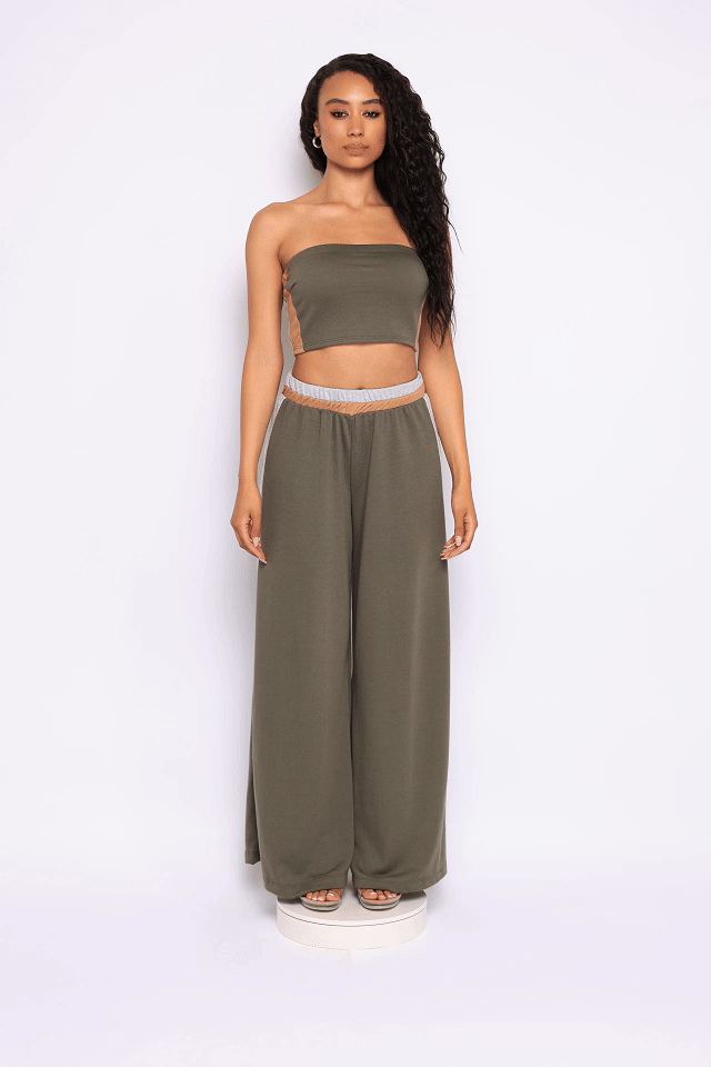 Strapless crop top & wide leg pants set - Muvin 