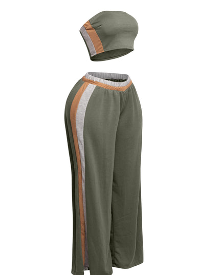 Strapless crop top & wide leg pants set - Muvin 