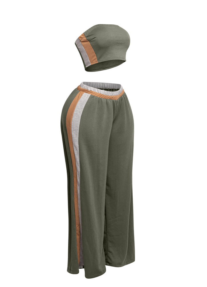 Strapless crop top & wide leg pants set - Muvin 